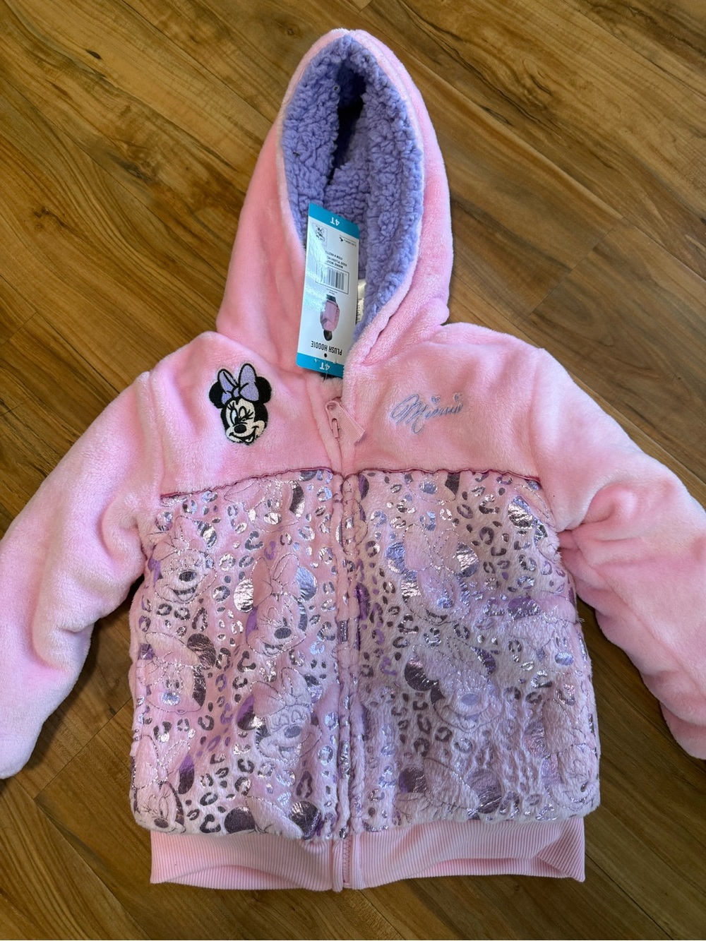 Disney Pink Hooded Minnie Puffer Jacket with Silver Accents